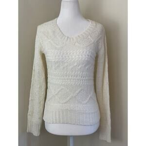 Candela Aimee Lace Pullover Chunky Knit Sweater XS White Cream Cottage Romantic